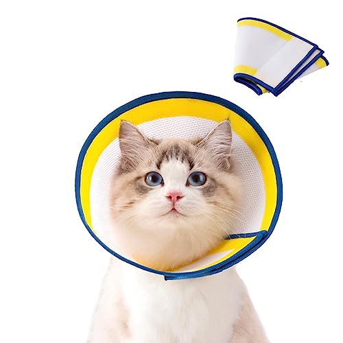 HanryDong Extra Soft Mesh Cat Cone, Pet Breathable Recovery Elizabethan Collar Alternative After Surgery, Colorful Quicker Healing Adjustable E-Collar, Anti-Bite/Lick for Cat, Small Dogs, Rabbits