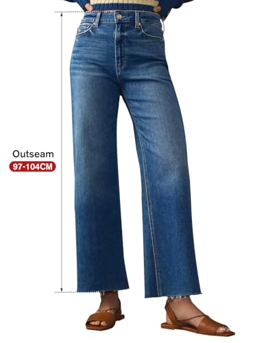 KUNMI Women Jeans for Wide Leg Baggy High Waist Boyfriends Straight Leg Stretchy Denim Pants Trendy Fall 2024 Blue