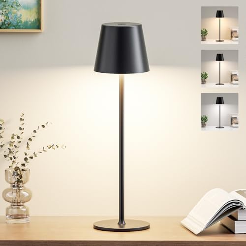PreeOtti Lampada da Tavolo Senza Fili LED Dimmerabile, 3 Modalità di Colore, Lampada da Comodino...