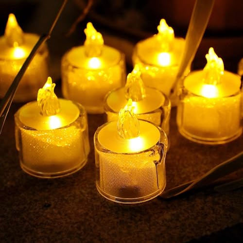 Image of 12Pcs LED Tea Light Candles | Flameless & Smokeless Diya | Decorative Acrylic Candle | Home Decor, Navratri Decor Items, Diwali Decoration Item, Room, Table, Pooja Room Decor (Yellow) | Popo Toys
