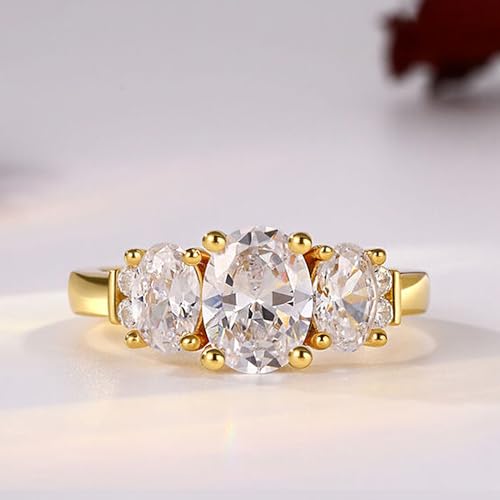 Jeulia Three Stone Moissanite Wedding Rings for Women, Yellow Gold Sterling Silver Diamond Engagement Ring Band Romantic Birthday Anniversary Valentine's Day Jewelry with Gift Box4