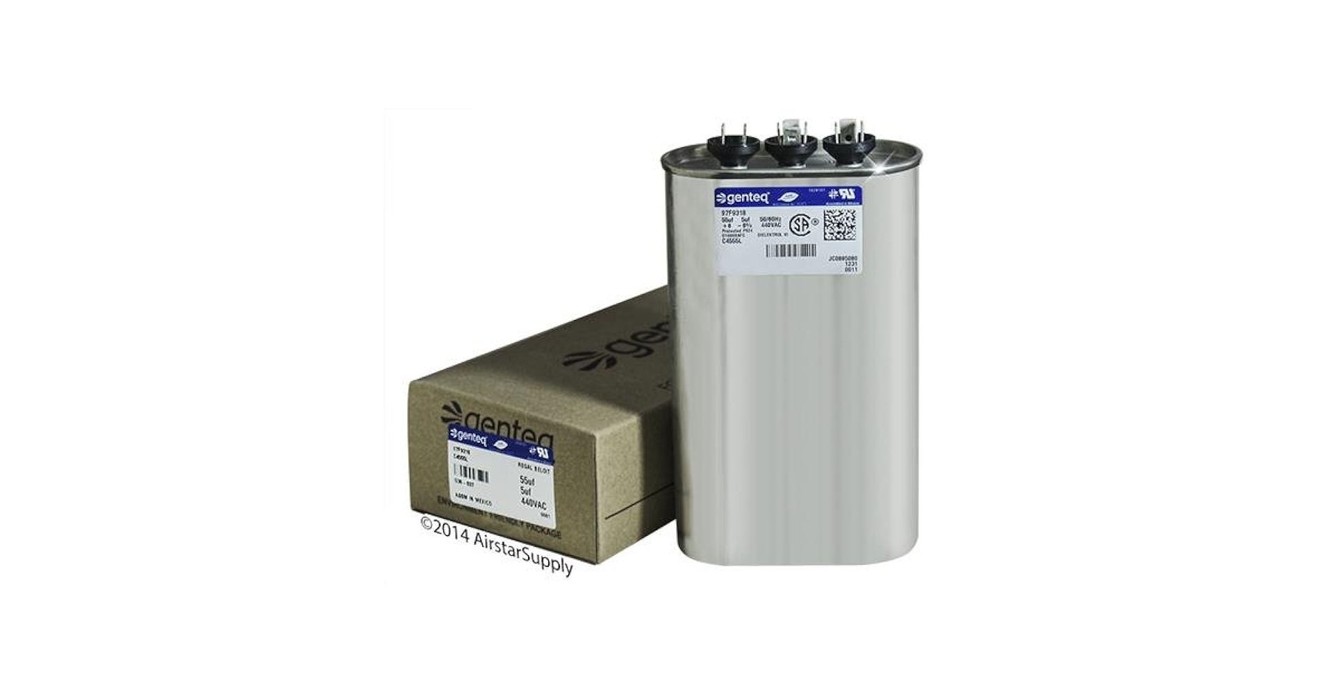 GE - 55 + 5 uF MFD x 440 VAC Genteq Replacement Dual