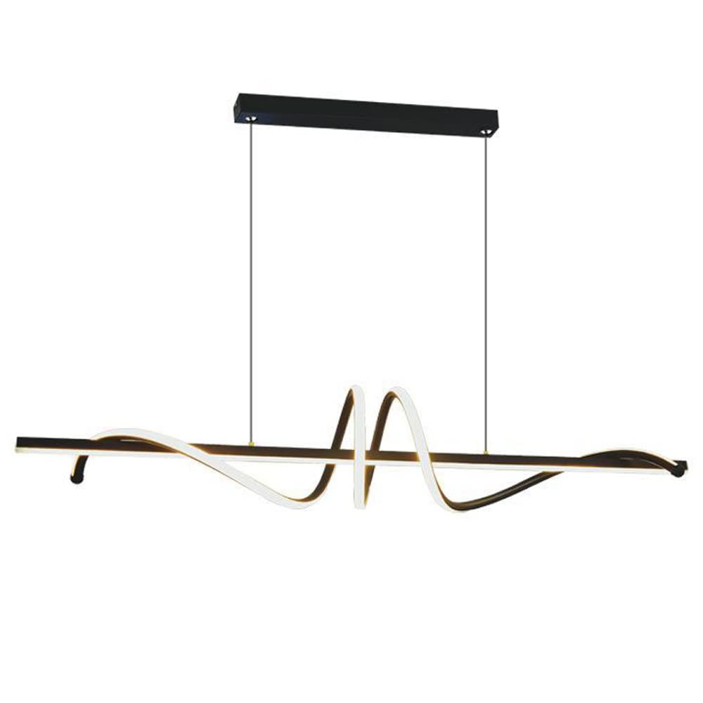 SYAXVOM ing Black LED for Contemporary Living Dining Room Kitchen Island Dimmable Chandelier Dimming Ceiling Lamp Minimalist Wave Hanging Light Fixture Star of
