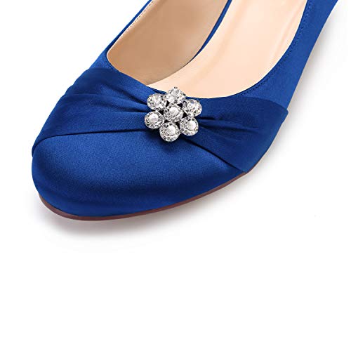 Image of ERIJUNOR Women Closed Toe Comfort Kitten Heels Rhinestones Satin Wedding Evening Dress Shoes