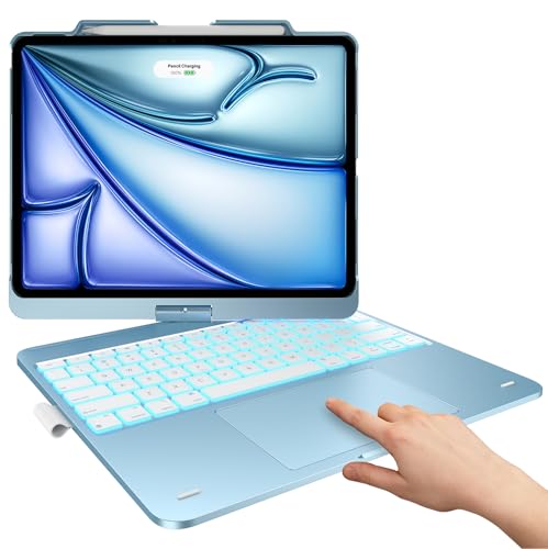 Image of typecase Keyboard Case for iPad Air 13-inch(M4 /M3 /M2, 2026 /2025 /2024), 360 Rotatable, Multi-Touch Trackpad, 11-Color Backlit Wireless Protective Case with Pencil Holder, Auto Sleep /Wake, Light Blue