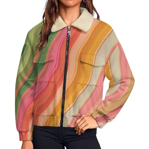 Veste polaire femme rose corail à rayures ondulées veste d'hiver chic