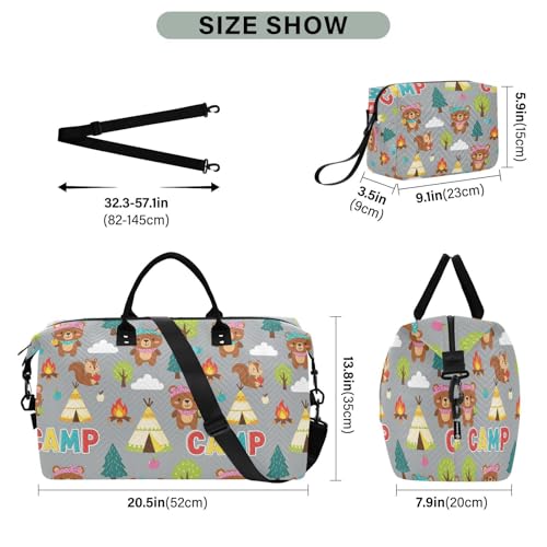 Cartoon Camp Bear Travel Duffel Bag for Men Women with Makeup Bag Weekend Overnight Carry On Bags for Getaway Weekend Travel3