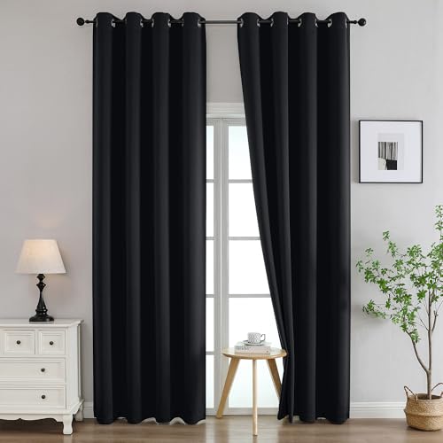 Image of Simplebrand Halloween Black Out Curtains for Bedroom 96 Inches Long 2 Panels, Solid Thermal Insulated, Energy Saving Living Room Window Treatment, Room Darkening Curtains Blackout Drapes, W50 x L96