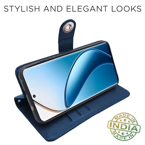 Image of Pikkme Realme 12 Pro 5G / Realme 12 Pro Plus 5G Flip Cover Leather Finish | Inside TPU with Card Pockets | Wallet Stand and Shock Proof | Complete Protection Button Flip Case (Blue)