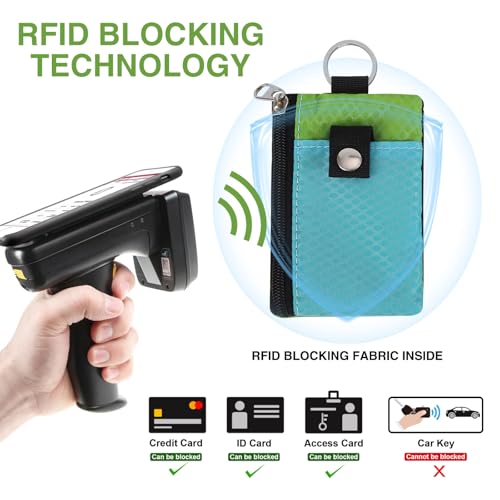 Image of MASAPHlL Small Lanyard Wallet for Women /Men with RFID Blocking ID Card Wallet, Minimalist Nylon Zipper Pouch, Travel Neck Wallet with Keychain, ID Window for Card,Coin,Cash (PowderBlue+EmeraldGreen)