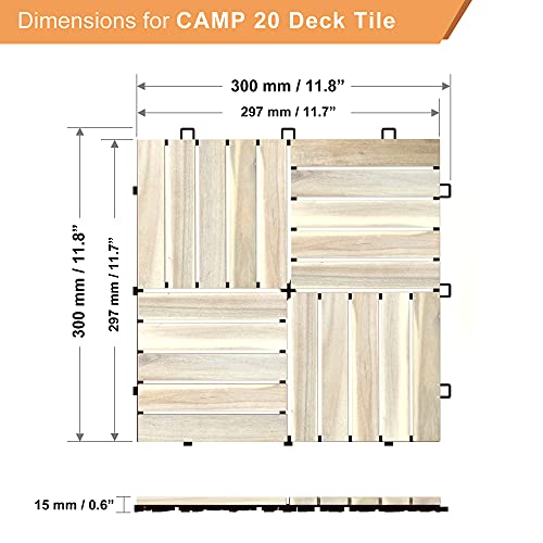 Image of Interbuild Acacia Hardwood Decking Tiles,Decking Board Organic White 30x30cm 10 Tiles = 0.9 ㎡ per Pack for Patio & Balcony