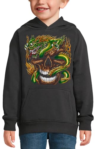 Sweat à capuche crane et dragon vert enfant - Pull tête de mort motif fantastique