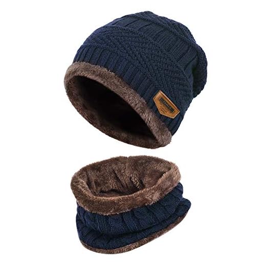 VBIGER Niños Sombrero Caliente de Punto y Bufanda tubular con Forro de Lana,2 Piezas
