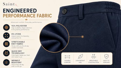 Image of SaintX Men's 4-Way Stretchable, Wrinkle Resistant, All-Day Comfort Trousers | 2 inch Expandable Waistband | Lightweight & Flexible Everyday Wear | EasyMove Office & Casual Wear (Style 37)