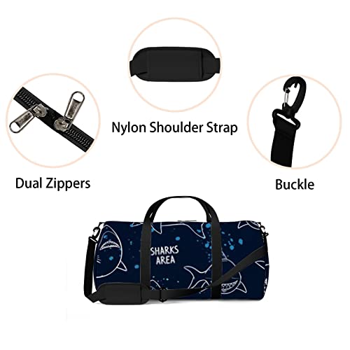 Bolsa de viagem grande para homens e mulheres, bolsa de viagem divertida de tubarões desenhados à mã