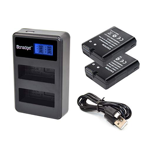 Bonadget EN-EL14/EL14a Battery Charger Set, 1500mAh 2-Pack Replacement Battery with LCD Dual Charger