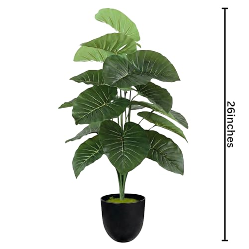 Image of Dekorly Artificial Palm Tree - Large Fake Tropical Floor Plant, Realistic Plastic Greenery for Indoor Home, Office, Living Room & Corner Decor (Alocasia Elephant Ear)