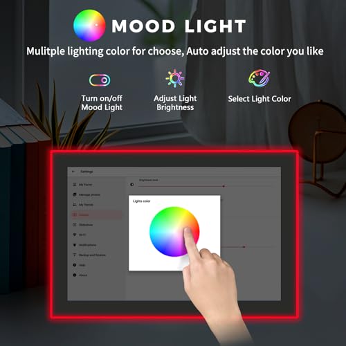 Image of AKImart 10.1'' Edge-Light Digital Photo Frame, IPS Display | AI Color-Changing LED Strip Digital Photo Frame | Quick Share Photos /Videos, Easy Setup in Frameo App | Best Digital Frame for Gifting