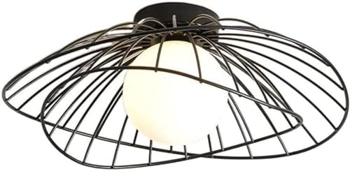Plafonnier chapeau de paille double couche en fer forgé noir pour entrée
