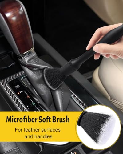 Image of Caianwin 5pcs Car Cleaning Brush Set, Ultra Soft Hair Car Dust Sweeping Soft Bristle Brush, Boars Car Detailing brushes, Microfiber Car Interior Brush for Cleaning Interior /Exterior of Car