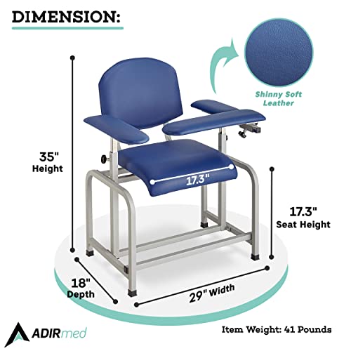 Adirmed Blood Drawing Chair With Soft Padded Seat, Phlebotomy Chair With Adjustable Armrest (Blue) #TOP1