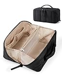 BAGSMART Travel Makeup Bag for Women, Portable Water-resistant Cosmetic Case, Puffy Padded Make Up Organizer Pouch, Open Flat Toiletry Bag for Toiletries, Brushes, Black