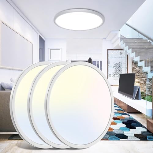 libtit 16.5 Inch LED Ceiling Light, 3Pack 4200LM 36W Large & Bright Flush Mount Lighting Fixture, 3000K/4500K/6000K White Round Flat LED Ceiling Lamp for Bedroom Kitchen Livingroom Office