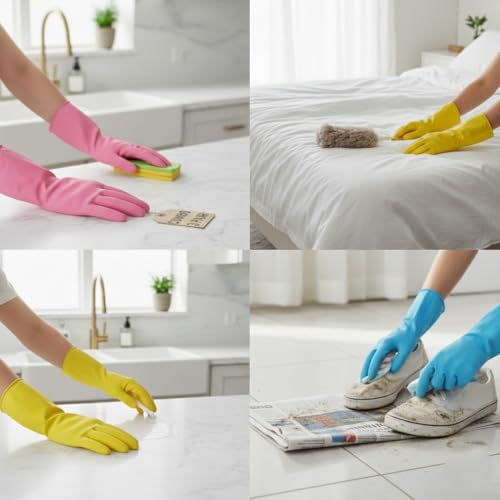 Image of Long Sleeve Rubber Gloves, Washable, Reusable, for Kitchen, Farming, and Garden, Wet and Dry Use, Pack of 3