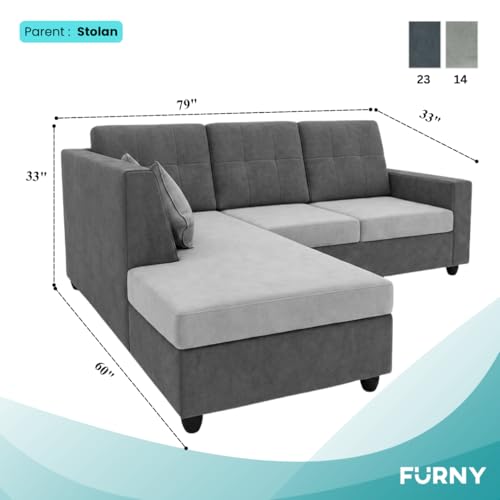 Image of FURNY Nathan 4 Seater L Shape Sofa Set LHS (Light Grey-Dark Grey) | Suede Velvet Finish | Durable Comfort Sofa for Modern Living Room & Office Spaces