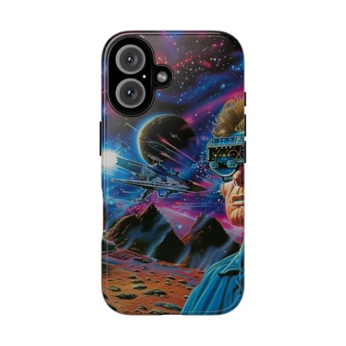 Coque iPhone 16 space battle rigide brillante bleue finition premium