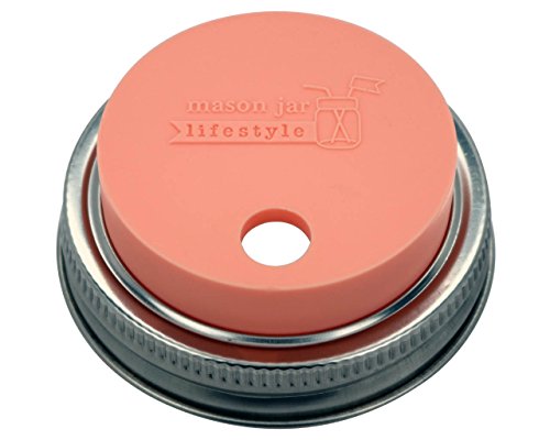 MJL Silicone Straw Hole Tumbler and Fermentation Lid with Rust Proof Band for Mason Jars (2 Pack, Light Coral, Regular Mouth)