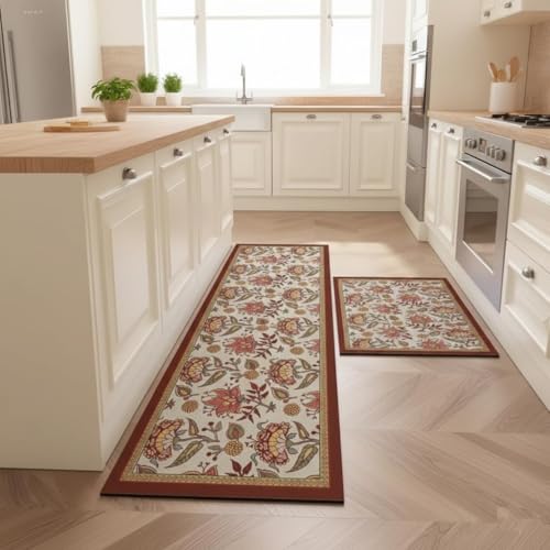 Image of Yagzon Anti Fatigue Kitchen Rug Sets 2 Piece Non Slip Kitchen Mats for Floor Cushioned Kitchen Rugs & Mats Waterproof Comfort Standing Mat Runner for Kitchen,Home Office,Sink,Laundry (Color 5)
