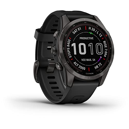 Garmin Fenix 7S Sapphire SolCarbon Grey DLC Ti mit schwarzem Band EMEA
