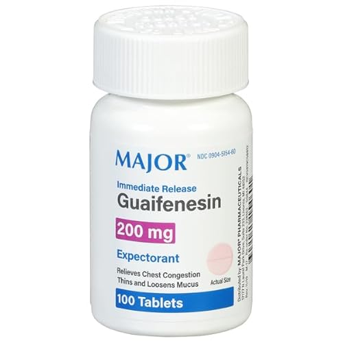 Major Immediate Release Guaifenesin - Relieves Chest Congestion, Thins and Loosens Mucus - 200 mg - 100 Tablets