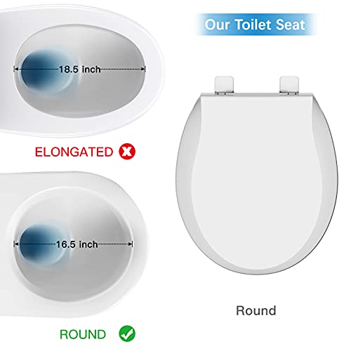 17'' Toilet Seat with Cover Soft Close, Toilet Lid Slow Close Quiet No, Easy Installation & Release,Safe PP Material Easy Clean, Comfortable Ergonomic Design, Suitable to Round Toilets,White