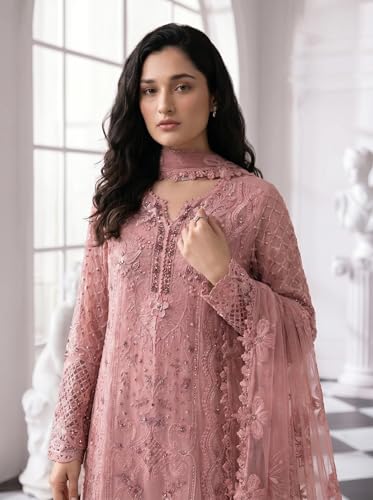 Image of RUDRAPRAYAG Faux Georgette Fabric With Heavy Embroidered Sequence With Khatli Work Semi Stitched V-Neck Salwar Suit Sharara With Dupatta For Women