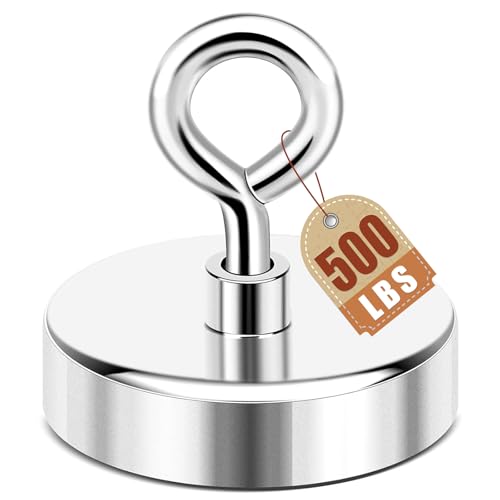 DIYMAG Super Strong Neodymium Fishing Magnets, 500 lbs(227 KG) Pulling Force Rare Earth Magnet with Countersunk Hole Eyebolt for Retrieving in River and Magnetic Fishing,Diameter 2.36 inch(60 mm)