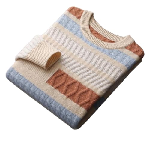 Men's Pullover Sweaters Long Sleeve O-Neck Thickened Textured Color Collision Knitted Sweater