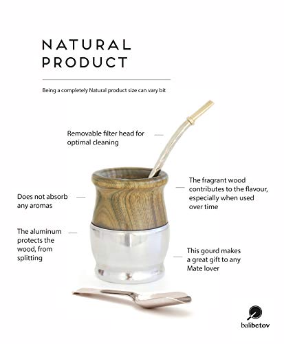 BALIBETOV [New] Yerba Mate Wood Gourd Set - Traditional Palo Santo and Aluminum (Mate Cup) with Bombilla (Yerba Mate Straw) (Wood With Aluminum Base) - Thumbnail 3