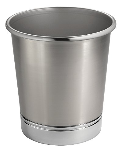 MetroDecor mdesign Steel Wastebasket Trash Can for Bathroom/Office/Kitchen, Brushed Nickel/Chrome