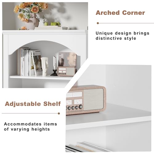 Image of 56 inch H Tall Bookshelf and Bookcase, Arched Book Shelf with 4-Tier Open Shelves, Wooden Storage Bookcase Freestanding Display Bookshelves for Bedroom, Living Room, White