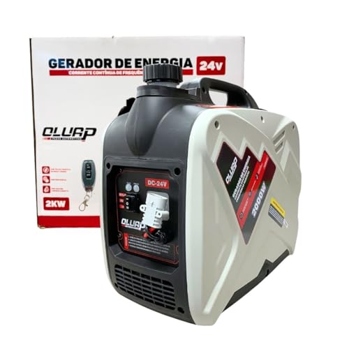Gerador de Energia 24V 2000W para Caminhão e Motorhome Partida Elétrica, Controle Remoto, Tanque 7L, Baixo Ruído Oluap