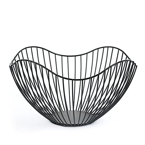 Natureman Kitchen Counter Fruit Bowl Large Fruit Basket Bowl Metal Wavy Storage Basket Kitchen Vegetable And Fruit Bowl, Used To Hold Fruits, Vegetables And Bread (Black) #TOP23