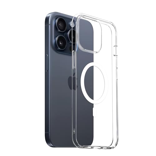Image of Prolet Anti- Yellow Crystal Clear Hard Case Cover Compatible with iPhone 15 Pro Max with Magnetic Mag-Safe Wireless Charging Support, Shockproof Hard Back Cover (Transparent)