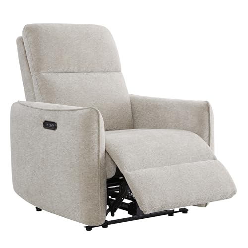 Watson & Whitely Power Lay Flat Recliner Chair with Power Headrest, Electric Recliner for Adults with USB/Type-C Charging Ports, Fabric Upholstered Reclining Chair for Living Room, Bedroom (Taupe)