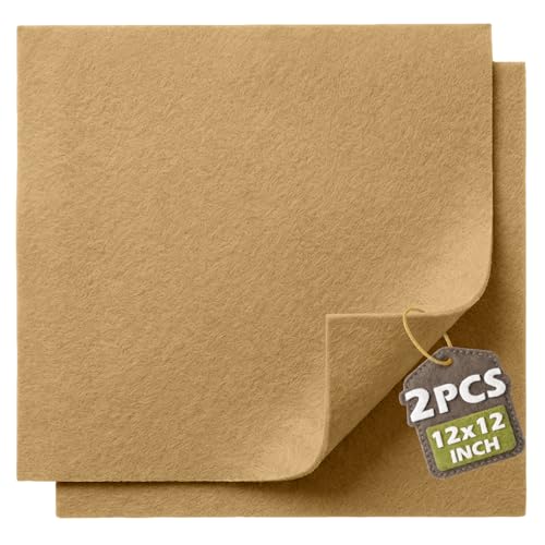 Tan Soft Felt Sheets for Crafts 12 x 12 Inch 1.6mm Thick 2 Pack Premium Felt Fabric for Sewing Handmade Crafts DIY Projects School & Home Art Supplies