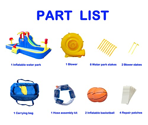 Wellfuntime Inflatable Water Park With Blower, Slide With Water Cannon And Double Basketball Rings #TOP6