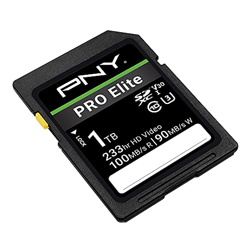 Image of PNY 1TB PRO Elite Class 10 U3 V30 SDXC Flash Memory Card - 100MB /s, Class 10, U3, V30, 4K UHD, Full HD, UHS-I, Full Size SD