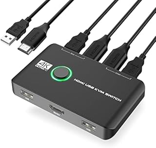4K KVM Switch HDMI 2 Port Box, USB HDMI Switches for 2 Computers Share Keyboard Mouse Printer and one HD Monitor, Support 4K@60Hz, with 2 USB Cables and 2 HDMI Cables