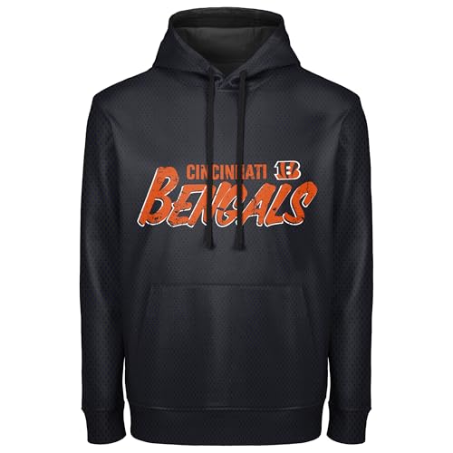 Image of FOCO NFL Men's Officially Licensed Team Wordmark Distressed Performance Sideline Pullover Sweatshirt Hoodie, Cincinnati Bengals, XX-L